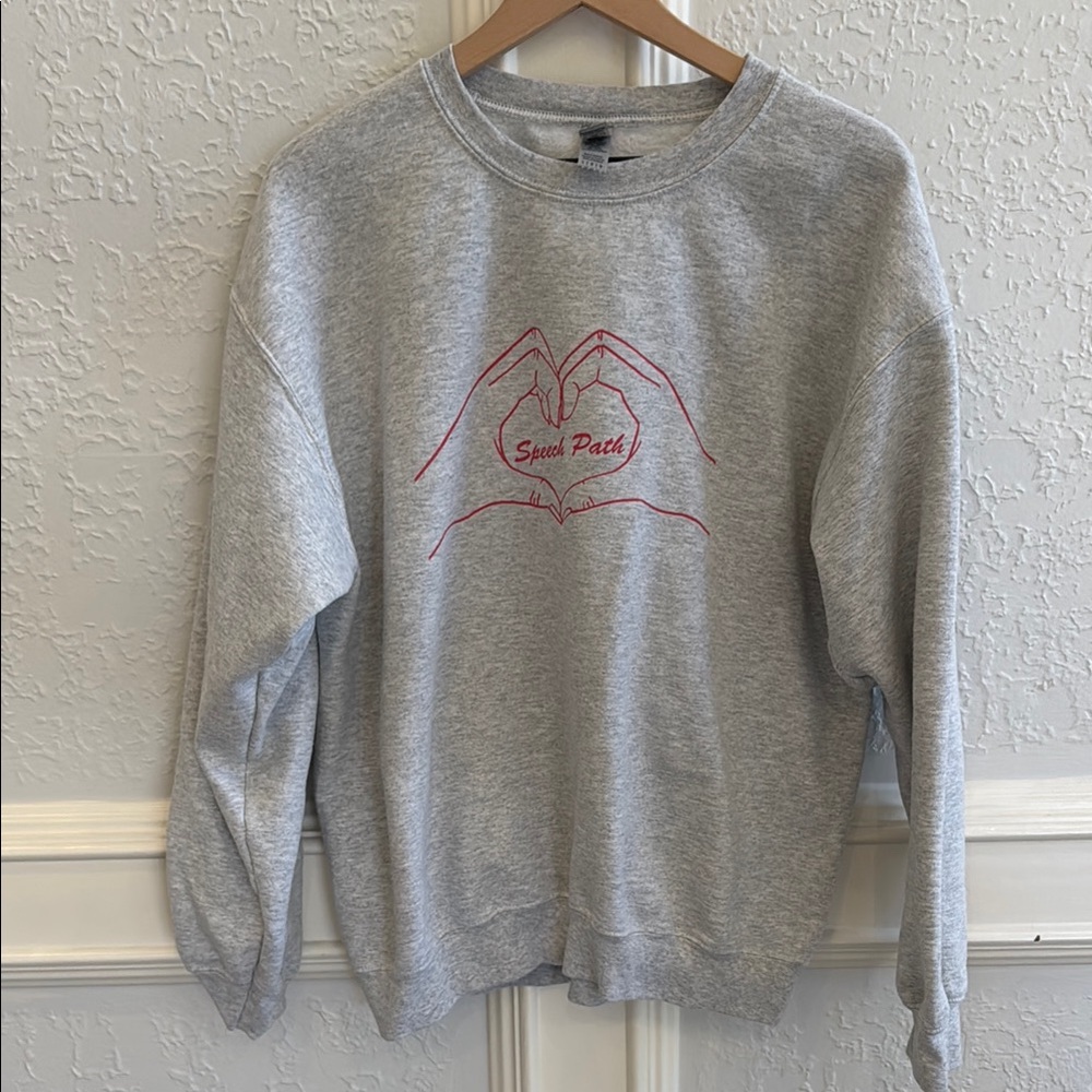 Speech Path Heart Hands Gray Crewneck Sweatshirt | Large